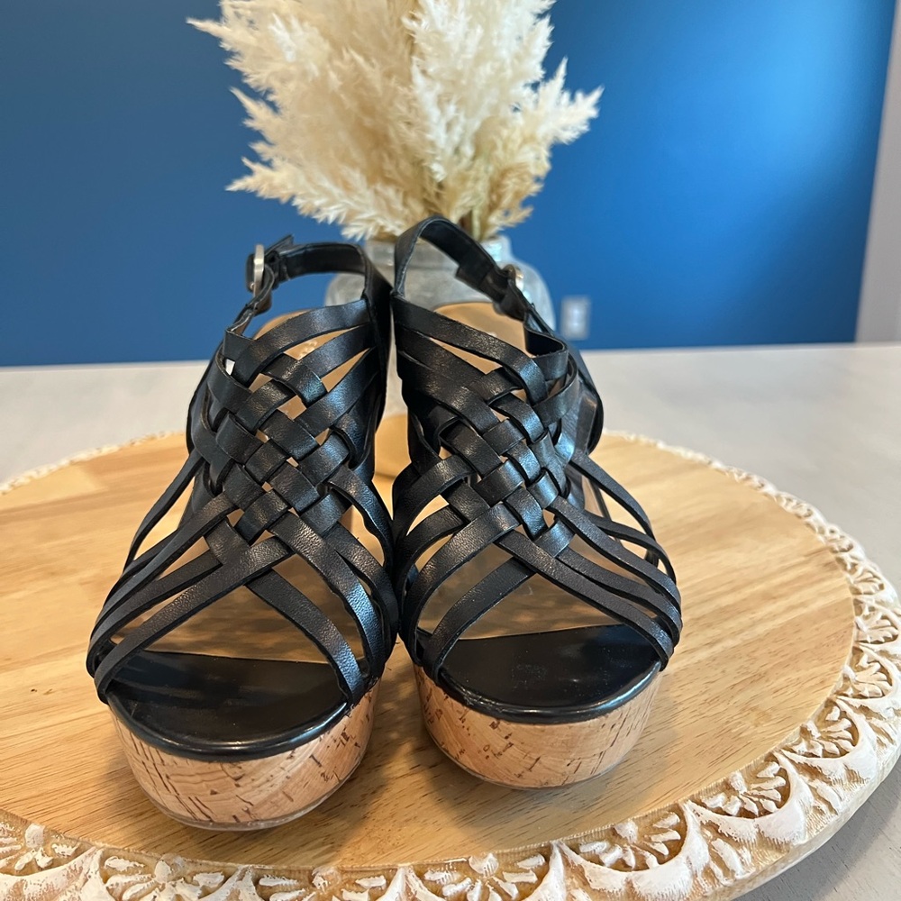 Franco Sarto black cork wedges 7.5